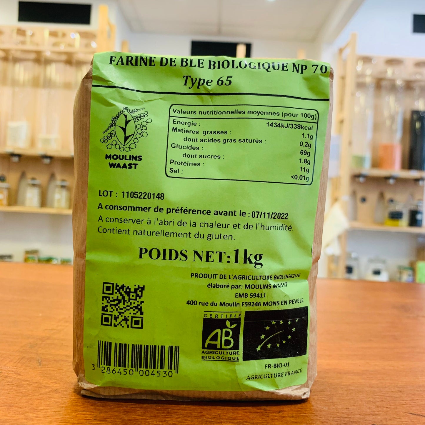 Farine de blé Type 65 bio - Moulins Waast - 1Kg