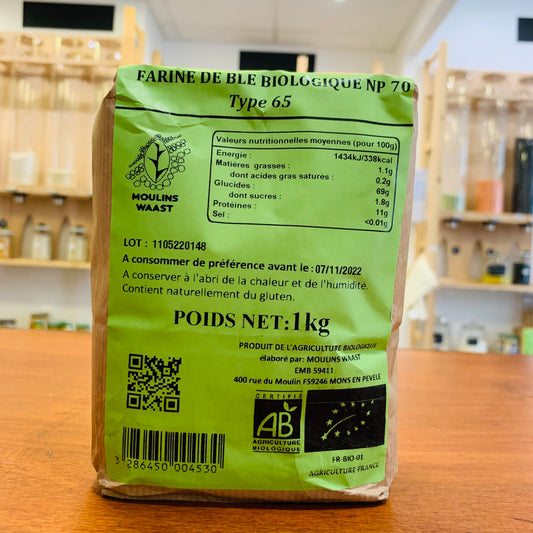 Farine de blé Type 65 bio - Moulins Waast - 1Kg